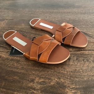 Zara leather slip on sandals NWT